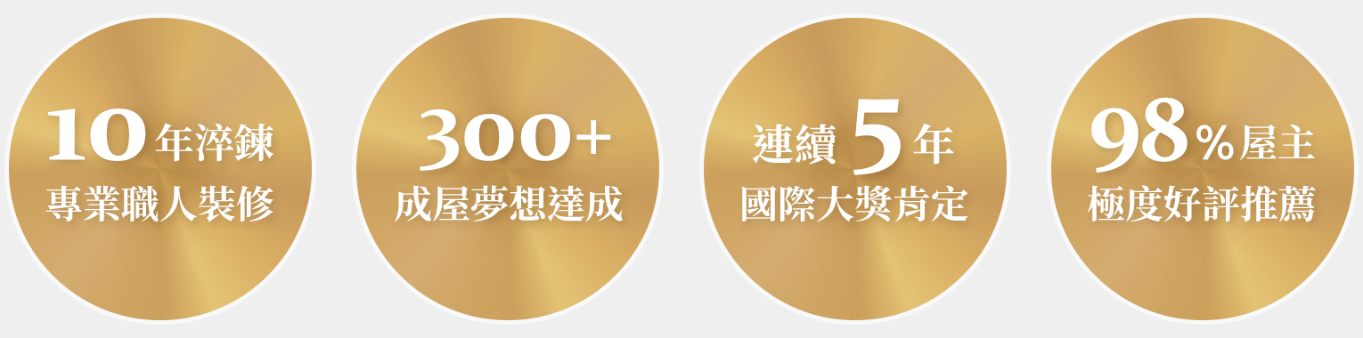 10年淬鍊-專業職人裝修。300+成屋夢想達成。連續5年國際大獎肯定。98%屋主極度好評推薦。